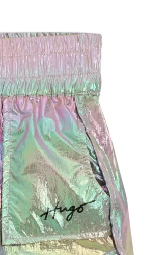 Kids’ logo-print shorts in iridescent fabric