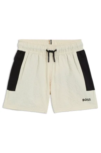 Kids’ logo-print swim shorts in seersucker