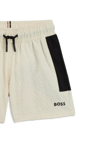 Kids’ logo-print swim shorts in seersucker