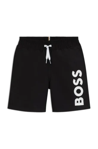 Kids’ logo-print swim shorts with peached finish