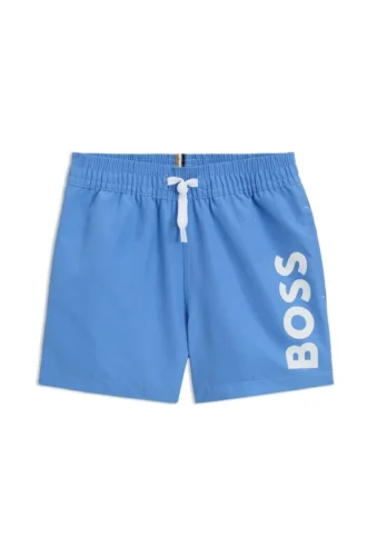 Kids’ logo-print swim shorts with peached finish