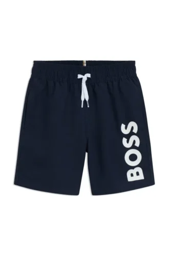 Kids’ logo-print swim shorts with peached finish