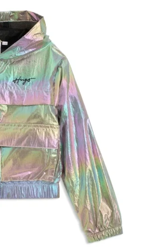 Kids’ logo-print windbreaker in iridescent fabric