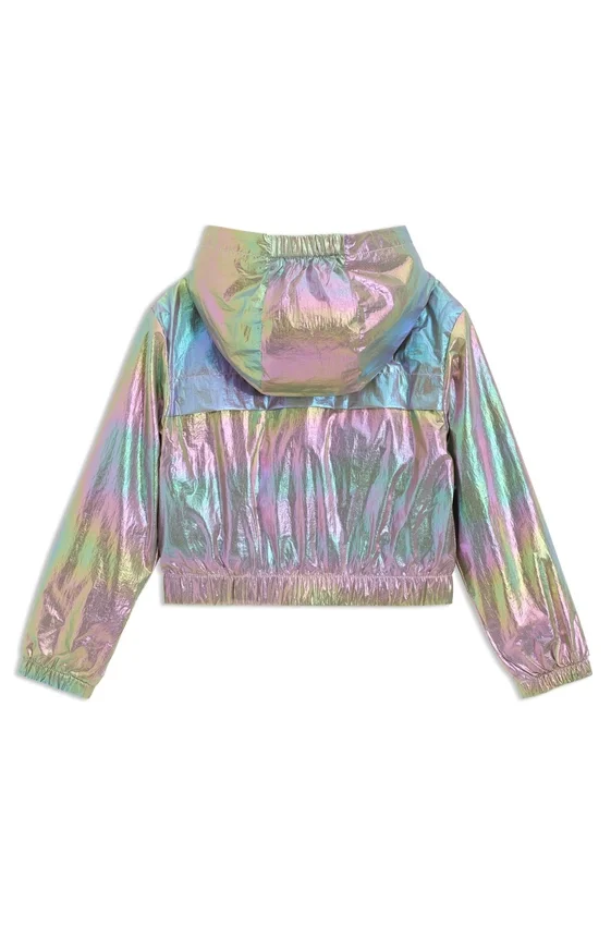 Kids’ logo-print windbreaker in iridescent fabric Kids’ logo-print windbreaker in iridescent fabric