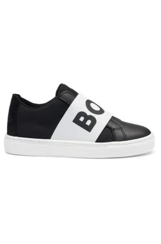 Kids’ logo-strap trainers in canvas and leather