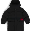 Kids’ long-length puffer jacket with red logo label Kids’ long-length puffer jacket with red logo label