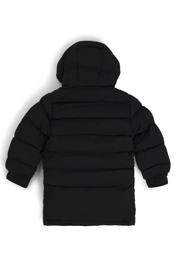 Kids’ long-length puffer jacket with red logo label Kids’ long-length puffer jacket with red logo label