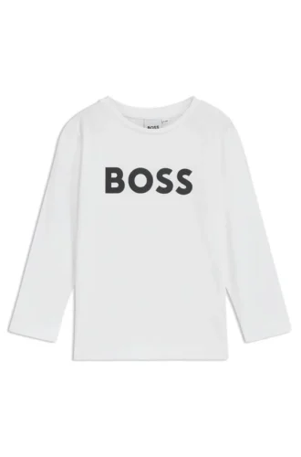 Kids’ long-sleeved contrast-logo T-shirt in cotton