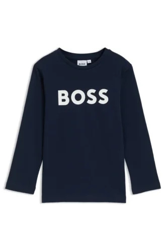 Kids’ long-sleeved contrast-logo T-shirt in cotton