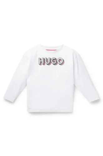 Kids’ long-sleeved cotton T-shirt with glitter-effect logo