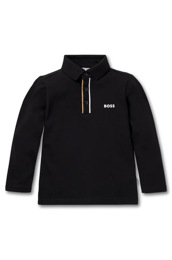 Kids’ long-sleeved polo shirt with striped placket Kids’ long-sleeved polo shirt with striped placket