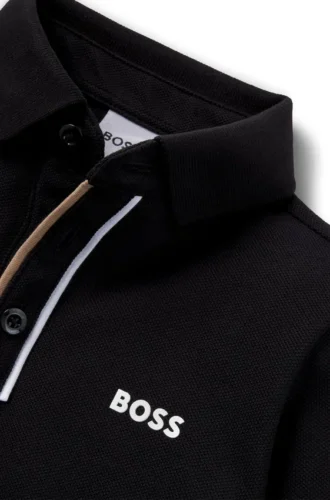 Kids’ long-sleeved polo shirt with striped placket