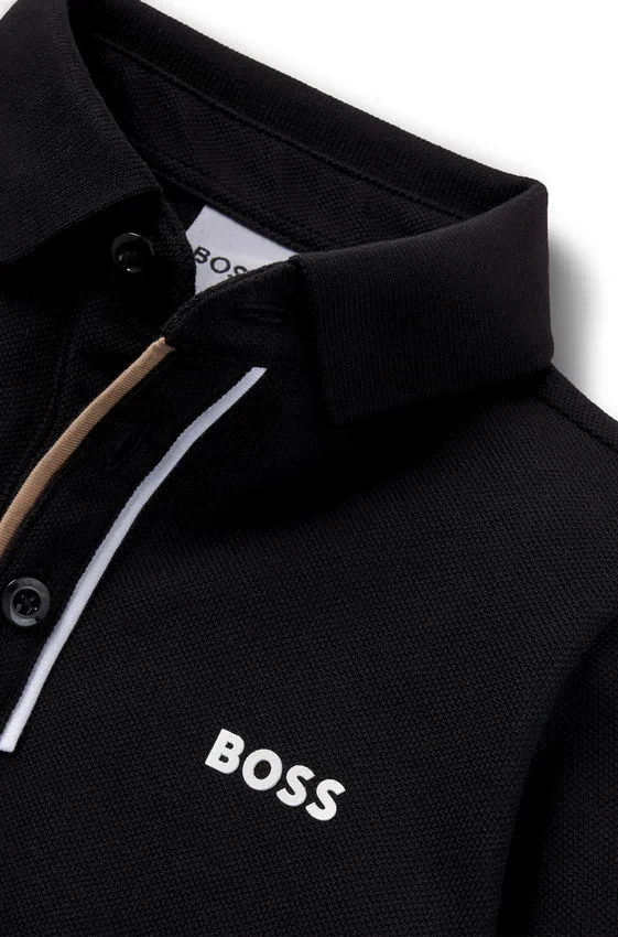 Kids’ long-sleeved polo shirt with striped placket Kids’ long-sleeved polo shirt with striped placket