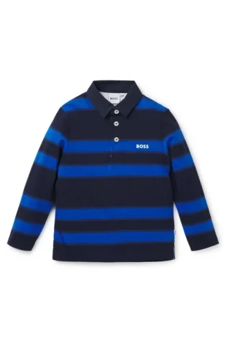 Kids’ long-sleeved polo shirt with stripes and logo