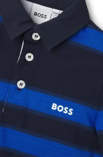 Kids’ long-sleeved polo shirt with stripes and logo