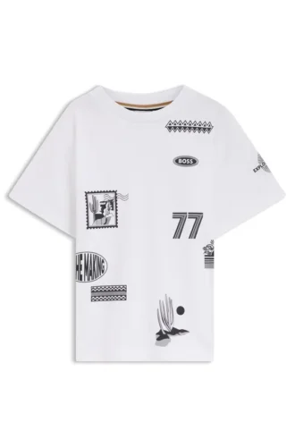 Kids’ loose-fit cotton T-shirt with printed badges