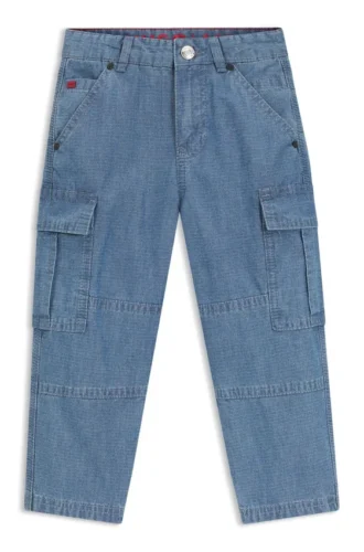 Kids’ loose-fit jeans in blue ripstop denim