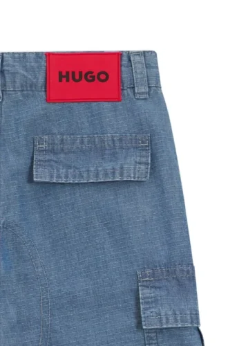 Kids’ loose-fit jeans in blue ripstop denim