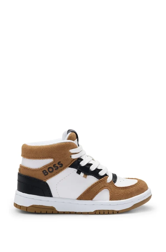 Kids’ mixed-material high-top trainers with logo details Kids’ mixed-material high-top trainers with logo details