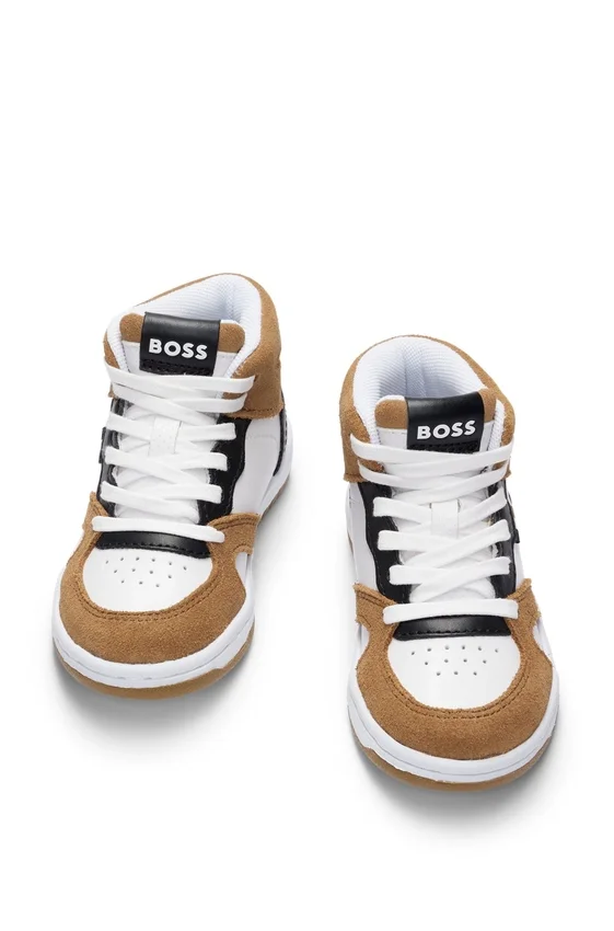 Kids’ mixed-material high-top trainers with logo details Kids’ mixed-material high-top trainers with logo details