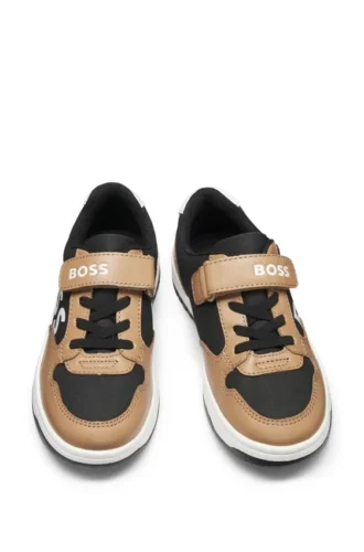 Kids’ mixed-material trainers with leather and waxed canvas
