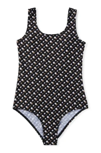 Kids’ monogram-pattern swimsuit with low back