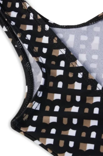 Kids’ monogram-pattern swimsuit with low back