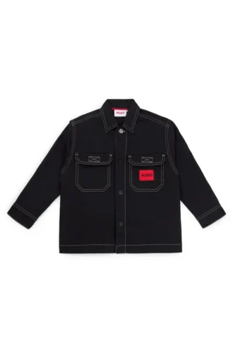 Kids’ overshirt in stretch cotton with red logo label