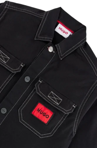 Kids’ overshirt in stretch cotton with red logo label