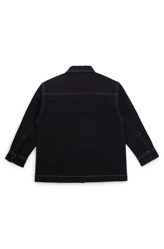 Kids’ overshirt in stretch cotton with red logo label Kids’ overshirt in stretch cotton with red logo label