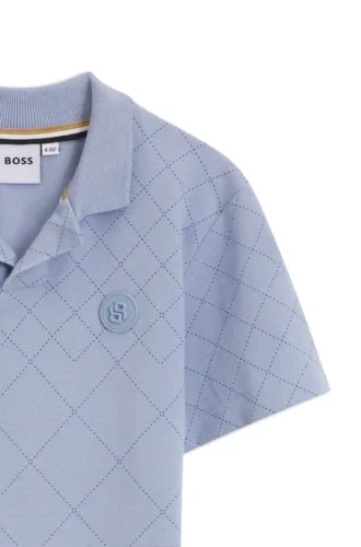Kids’ polo shirt in stretch cotton with a quilted effect