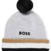 Kids’ pom-pom beanie hat with 3D logo print