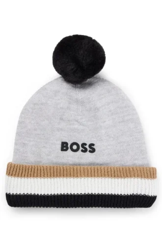 Kids’ pom-pom beanie hat with 3D logo print