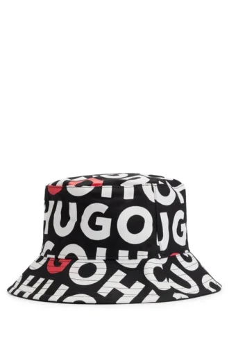Kids’ reversible branded bucket hat in cotton canvas