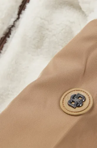 Kids’ reversible hooded jacket in twill and sherpa fleece