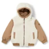 Kids’ reversible hooded jacket in twill and sherpa fleece
