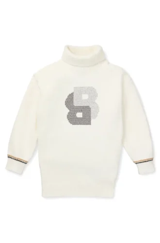 Kids’ rollneck sweater dress with rhinestone Double B monogram