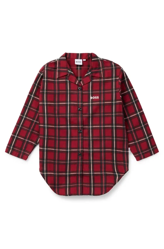 Kids’ shirt dress in checked cotton with logo print Kids’ shirt dress in checked cotton with logo print