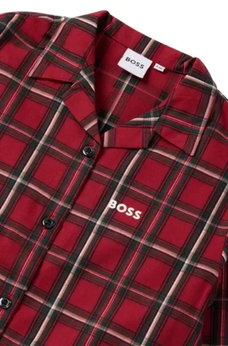 Kids’ shirt dress in checked cotton with logo print