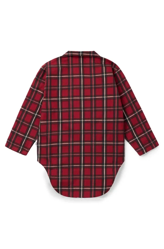 Kids’ shirt dress in checked cotton with logo print Kids’ shirt dress in checked cotton with logo print