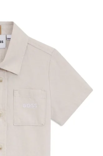 Kids’ shirt in linen and cotton with logo detail