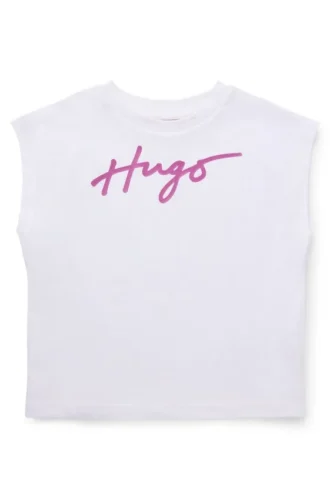 Kids’ sleeveless cotton T-shirt with metallic logo
