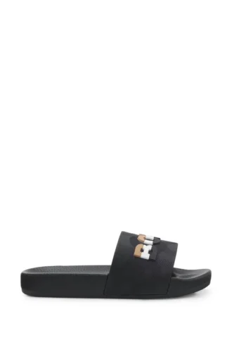 Kids’ slides with signature-stripe logo