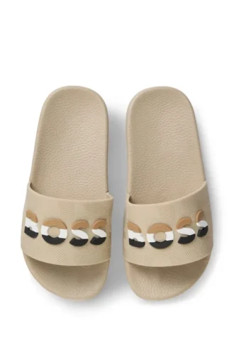 Kids’ slides with signature-stripe logo