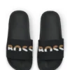 Kids’ slides with signature-stripe logo