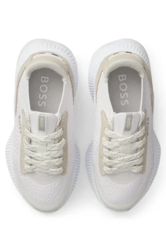 Kids’ sneakers with knit uppers and suede trim