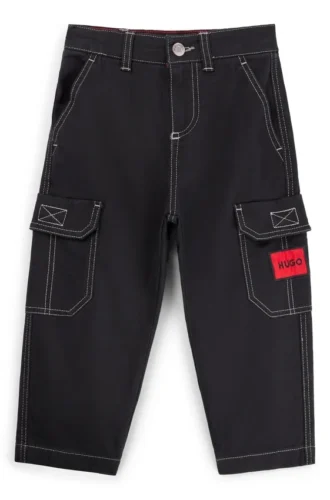 Kids’ stretch-cotton cargo trousers with red logo label