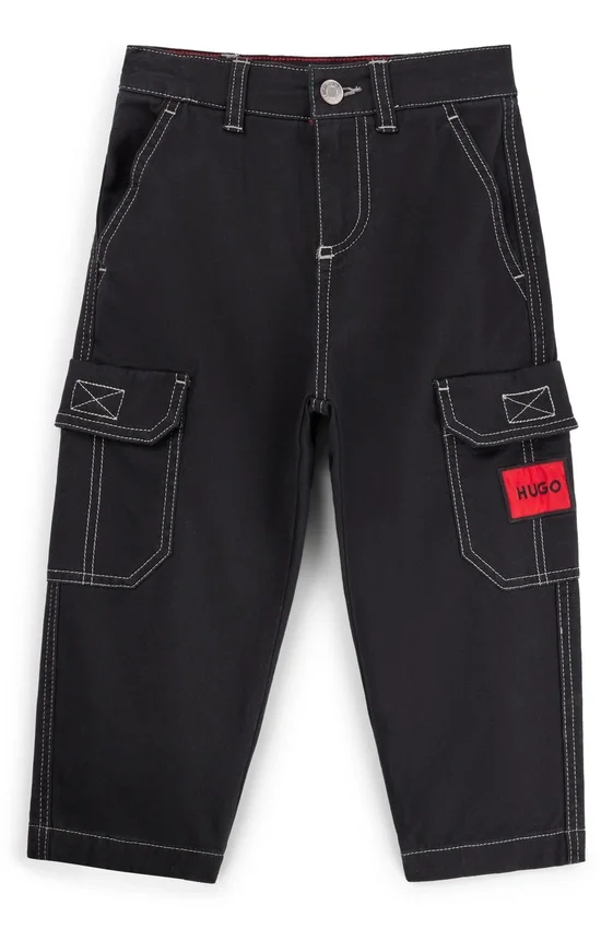 Kids’ stretch-cotton cargo trousers with red logo label Kids’ stretch-cotton cargo trousers with red logo label