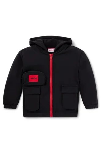 Kids’ stretch-cotton zip-up hoodie with red logo label
