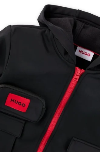 Kids’ stretch-cotton zip-up hoodie with red logo label